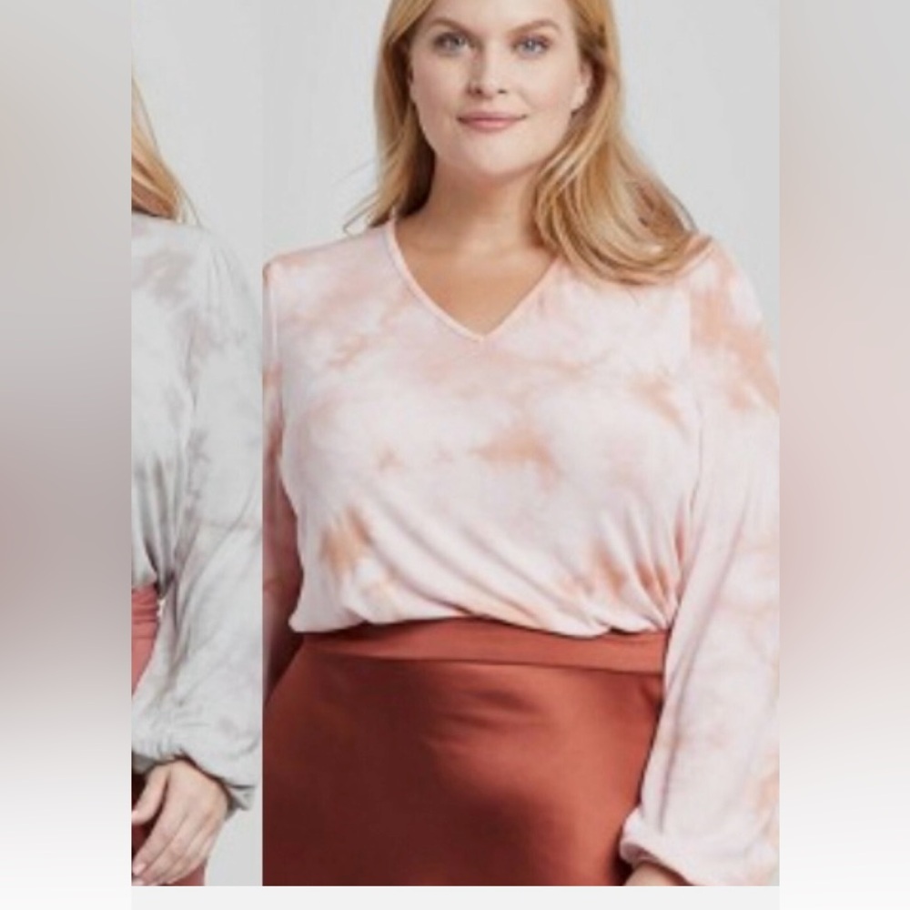 Women’s plus size Ava & Viv Peach Tie-Dye Blouse NWT